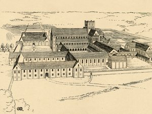 Klasztor Benedyktynów z zewnątrz, 1931 autorstwa Charles Henry Bourne Quennell