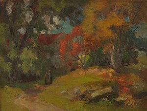 Młyn wodny, jesień (olej na płótnie)