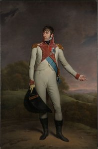 Portret Ludwika Napoleona, króla Holandii Ludwik Napoleon (1778-1846), król Holandii od 1806 do 1810 r., w mundurze pieszego ratownika, odznaczony Krzyżem Wielkim Królewskiego Orderu Związku Holandii i Krzyżem Oficerskim L autorstwa Charles Howard Hodges