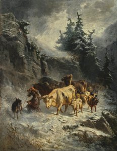 francuski: Troupeau dans une tempête de neige Stado podczas burzy śnieżnej autorstwa Charles Humbert