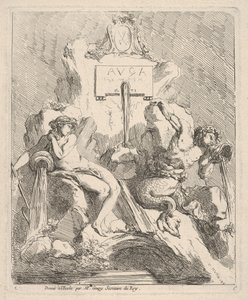 Projekt fontanny z siedzącą nimfą po lewej stronie i trytonem trzymającym muszlę w ustach..., 1768. autorstwa Charles Hutin