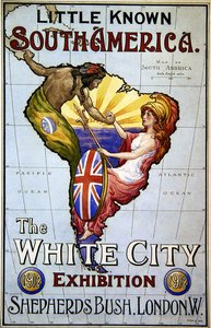 Plakat do wystawy Mało znana Ameryka Południowa – Białe Miasto autorstwa Charles J. Hay