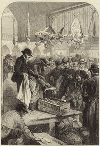 Aukcja ryb w Columbia Market autorstwa Charles J. Staniland