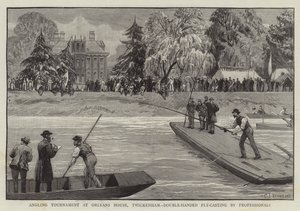 Turniej wędkarski w Orleans House, Twickenham, dwuręczny Fly-Casting przez profesjonalistów autorstwa Charles J. Staniland
