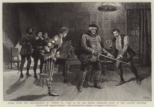 Scena z przedstawienia Henryk IV część I przez Irving Dramatic Club w Teatrze Liceum autorstwa Charles J. Staniland
