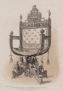 Stalowe krzesło na zamku Longford, Wilts, podarowane przez miasto Augsburg Rudolfisowi II, cesarzowi Niemiec około roku 1577