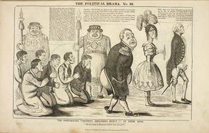 „Związkowcy z Dorchester błagają o litość !!! ich króla”, Karykatura na temat męczenników z Tolpuddle autorstwa Charles Jameson Grant