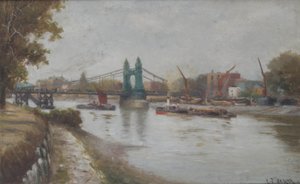 Hammersmith Bridge - obecny - po 1887 - patrząc od brzegu Surrey autorstwa Charles John de Lacy