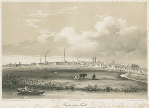 Burton-upon-Trent Bridge and Town: przyciemniana litografia, bd [ok. 1840]