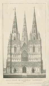 Katedra w Lichfield - front zachodni: grawerowanie autorstwa Charles Joseph Hullmandel