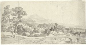 Krajobraz z miastem przy moście autorstwa Charles Joseph Natoire (attributed to)