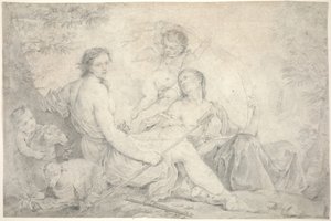 Hestia w mitycznym pejzażu, ok. 1760 (grafit na welinie) autorstwa Charles Joseph Natoire