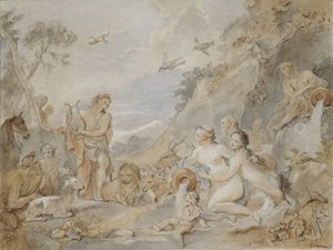 Orfeusz oczarowujący nimfy, driady i zwierzęta, 1757. autorstwa Charles Joseph Natoire