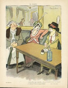 Ilustracja Chas-Laborde (1886-1941) w Le Smile, nr 9, 27.02.13 - Biznes - Kawiarnie, Moda, Kapelusz - Kupidyn, Chciwość - Kobiety
