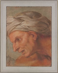 Głowa z profilu w lewo z „Królowych u stóp Aleksandra Wielkiego” autorstwa Charles Le Brun