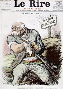Georges Clemenceau (1841-1929) polityk francuski, karykatura Leandre przedstawiająca go jako sprzątacza okopów, opublikowana w gazecie „Le Rire” 16 lutego 1918 autorstwa Charles Leandre