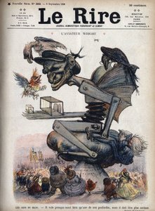 Mieszkańcy Le Mans: lata prawie tak dobrze, jak jeden z naszych drobiu, ale musi być mocniej. Karykatura amerykańskiego lotnika Wilbura Wrighta (1867-1912) na pokładzie jego samolotu „Model A” podczas demonstracji w Le Mans autorstwa Charles Leandre