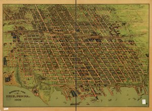 Widok z lotu ptaka na Erie, Pa. 1909 autorstwa Charles; Lederle Lederle