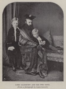 Lord Salisbury i jego dwaj synowie (zdjęcie czarno-białe) autorstwa Charles Lutwidge Dodgson