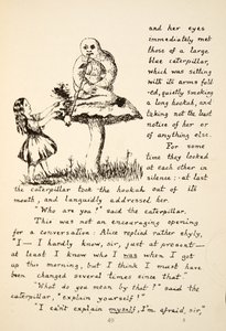 Alice otrzymuje porady od Niebieskiej Gąsienicy, ilustracja z pubu Alice Adventures Under Ground. 1886 (faksymile)