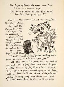 The Red Queen says Hold your tongue to Alice, ilustracja z Alices Adventures Under Ground, pub. 1886 (faksymile)