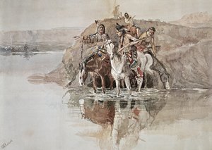 Native American „War Party” (akwarela na papierze) autorstwa Charles Marion Russell