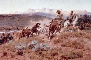 Obława po muszli (olej na płótnie) autorstwa Charles Marion Russell