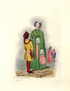 Typowy strój kobiecy z czasów Henryka V, ilustracja z książki „Stroje cywilne Anglii od podboju do czasów współczesnych” autorstwa Charles Martin