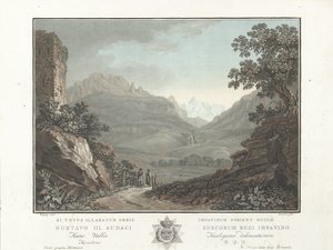 Berglandschap w Zwitserland Widok na dolinę Oberhashi (tytuł na obiekcie) Niezwykłe widoki na góry Szwajcarii (tytuł serii) autorstwa Charles Melchior Descourtis