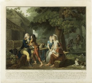 Przybycie Monsieur de la Bourdonnais, płyta 3 z Paul et Virginie autorstwa Charles Melchior Descourtis