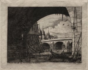 Akwaforty Paryża: Łuk mostu Notre Dame autorstwa Charles Meryon