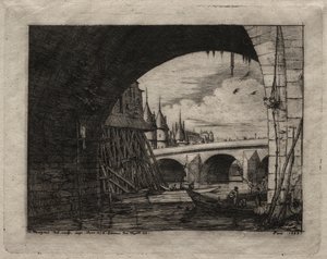 Akwaforty Paryża: Łuk mostu Notre Dame, 1853. autorstwa Charles Meryon