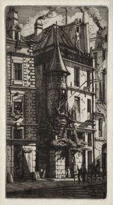Akwaforty Paryża: Dom z wieżyczką, ulica Tkaczy, 1852. autorstwa Charles Meryon