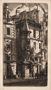 Akwaforty Paryża: Dom z wieżyczką, ulica Tkaczy, 1852. autorstwa Charles Meryon