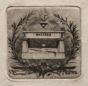 Akwaforty Paryża: Grobowiec Molières na cmentarzu Pere Lachaise, 1854. autorstwa Charles Meryon