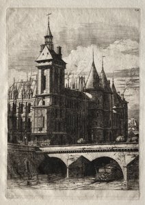 Akwaforty Paryża: Wieża zegarowa, 1852. autorstwa Charles Meryon