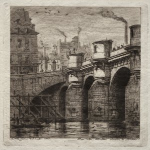 Akwaforty Paryża: Nowy most, 1853. autorstwa Charles Meryon