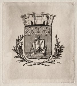 Akwaforty Paryża: Symboliczne herby miasta Paryża, 1854. autorstwa Charles Meryon