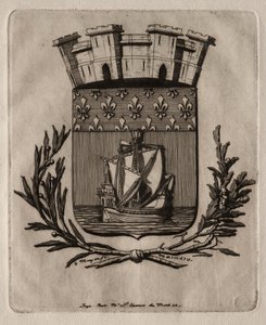 Akwaforty Paryża: Symboliczne herby miasta Paryża, 1854. autorstwa Charles Meryon