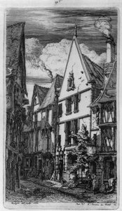 Ulica Rue des Toiles w Bourges autorstwa Charles Meryon