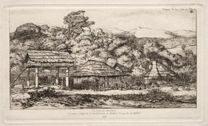 Rodzime stodoły i chaty w Akaroa, Półwysep Banks, 1845, 1865. autorstwa Charles Meryon