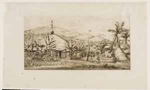 Nowa Kaledonia: Duża chata tubylców na drodze z Balade do Puépo, 1845 autorstwa Charles Meryon