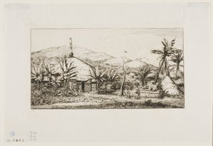Nowa Kaledonia: Duża chata tubylców na drodze z Balade do Puépo, 1845 autorstwa Charles Meryon