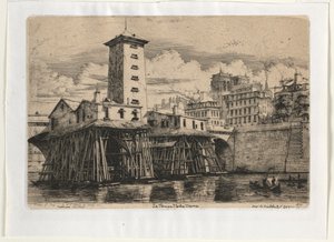Pompownia Notre Dame, Paryż, 1852 r. autorstwa Charles Meryon
