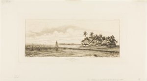 Oceania: Rybołówstwo, w pobliżu wysp z palmami w grupie Uea lub Wallis, 1845 autorstwa Charles Meryon