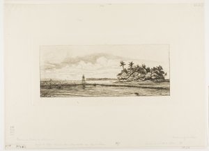 Oceania: Rybołówstwo, w pobliżu wysp z palmami w grupie Uea lub Wallis, 1845 autorstwa Charles Meryon