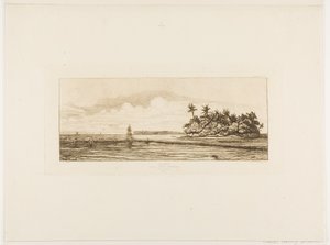 Oceania: Rybołówstwo, w pobliżu wysp z palmami w grupie Uea lub Wallis, 1845 r. autorstwa Charles Meryon