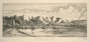 Półwysep Banks, końcówka o nazwie Charbonniers, w Akaroa, połów niewodem, ilustracja z „Etchings of the Pacific” autorstwa Charles Meryon