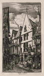 Rue des Toiles, Bourges, 1853. autorstwa Charles Meryon