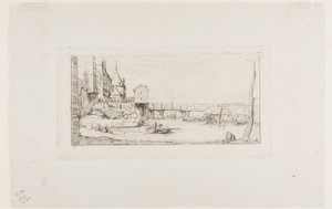 Kładka tymczasowo zastępująca most Pont-au-Change, Paryż, po pożarze w 1621 r. autorstwa Charles Meryon